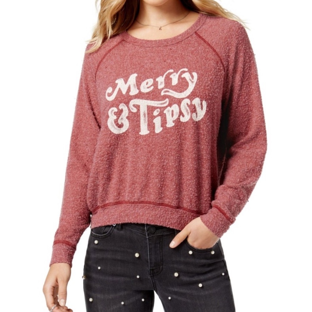🔥URBAN OUTFITTERS🔥PST MERRY & TIPSY SWEATSHIRT RED MEDIUM NWT - Picture 1 of 5